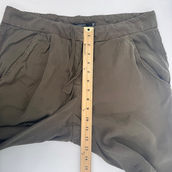Tahari Pants Women 14 Green Brown Chambray Tapered Drawstring Lagen Coastal - Picture 13 of 16
